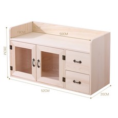 實木桌面收納櫃 多層抽屜珠寶首飾收納盒 辦公室書桌臥室適用, 1個, 雙門松木