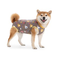 狗狗印花連身衣 可愛卡通圖案寵物服飾 透氣舒適, 咖啡色, 1個