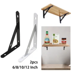 2x 금속 선반 브래킷 L 모양 두꺼운 코너 버팀대 직각 삼각대 벽 고정 파티션 지원, Black 12inch