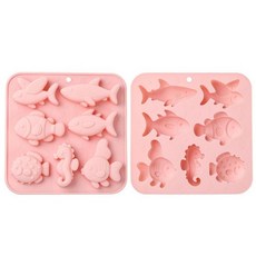 UR URLIFEHALL 실리콘 초콜릿 몰드 2개 스톡 마켓 모양 퐁당 몰드 케이크 장식 빵 캔디 푸딩 버터 제작 공예용, 2pcs-152x152x21mm-sea animal s