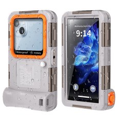 HTYVC 스마트폰 방수 케이스 IP68 잠수 방수 케이스 수중 촬영 터치 스노쿨링 다이빙15m방수 -2 세대 R/L 방수 케이스, L-2세대 그레이 오렌지, 1개