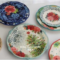 화사 꽃모양 접시 디저트 레트로 플레이트 식기 샐러드, 1개, 구슬 가장자리가 있는 작은 꽃 접시 21x2