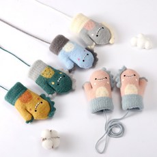 冬季手套 I5J 2種尺寸 防丟掛繩立體恐龍半指手套 加絨加厚 針織保暖 防抓手套 兒童 針織手套