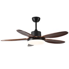 木紋扇葉吊扇燈，六段風速遙控，正反轉四季可用，臥室客廳適用, 黑色+核桃木色-42寸變頻遙控+手機APP+無極調光