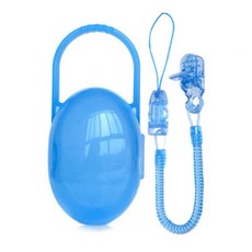 香草奶嘴 奶嘴收納盒 攜帶式防塵奶嘴盒 奶嘴鍊 安撫奶嘴收納盒, 1個, 藍色組合-奶嘴盒+奶嘴鏈, 藍色