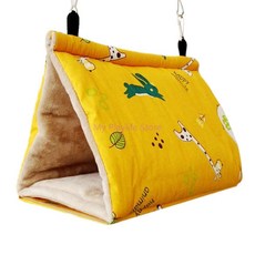 겨울 새 둥지 집 앵무새 걸이식 해먹 벨벳 창고 오두막 핀치 케이지 플러시 은신처 잠자는 침대 퍼치 스윙, 3. Yellow No Hole / A. S, 1개