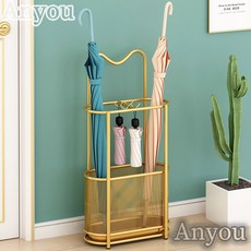 ANYOU 대용량 투인원 우산꽂이 수납 선반 정리용 업소 우산꽂이, 금색