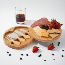 도마 서랍과 커터가 포함된 대나무 치즈 보드 세트 파티 피크닉 휴일용 휴대용 치즈 플레이트 커팅 보드 콤보 샤르퀴트리 빵 과일용 대나무 나무 스낵 트레이 실내외 사용 가능한, 1)22*22*.4, 1개