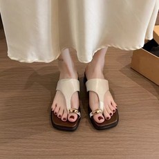 MIREA 여성 쪼리 샌들 스퀘어토 골드 포인트 여름 데일리 신발 DLX13