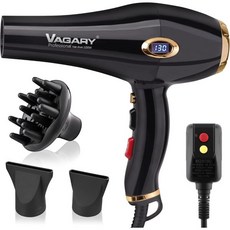 여성용 VAGARY 6690A 살롱 프로 헤어 드라이어 2200w 강력한 AC 모터 고속 건조 두꺼운 모발을 위한 이온 블로우 2가지 속도 및 열 설정 쿨 샷 버튼 1개 디퓨저