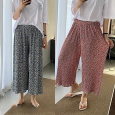 1+1 플리츠꽃바지 여성 밭일바지 꽃무늬 고무줄 촌캉스 몸빼 바지