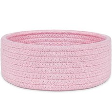 ABenkle 작은 우븐 바구니 빈 작고 얕은 보관 미니 면 로프 원형 장식 장난감 스파 양말 아기방 거실용 바구니 보관함 175705, 핑크