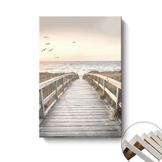 簡約民宿裝飾畫 客廳背景牆掛畫 風景乾草海邊碼頭 原木色餐廳臥室畫, 內框畫(內框+畫布)A,30x40cm