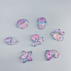 水晶亮片迷你海洋生物玩具組，細閃亮片，海星螃蟹貝殼造型，兒童過家家水晶擺件, 1個, 亮片紫色系7款一套