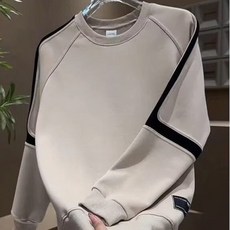 투니스 남성 루즈핏 트렌디 배색 라운드넥 긴소매 맨투맨 티셔츠