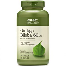 영양제 비타민 GNC 허벌 플러스 은행잎 60mg 정신 선명도 300회분, 300