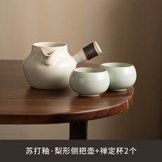 圍爐煮茶爐套裝 陶壺煮茶器 電陶爐, 蘇打釉梨形側把壺 2茶杯