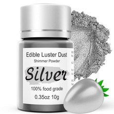 Colaele 식용 글리터 펄 15g 금박 광택 가루 음료 케이크 장식용 콜라엘 골드 반짝이는 초콜릿용 금속성 식품 색소 파우더 칵테일용 글루텐 무첨가 비건, Silver, 1개