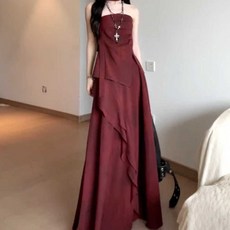 新中式紅色荷葉邊不規則長裙, 紅色套裝,L【建議100-120斤】