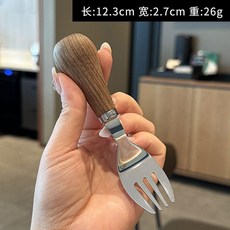304不銹鋼兒童勺子叉子木柄飯勺可愛寶寶便攜餐具, 1個, W12 站立式 兒童叉子