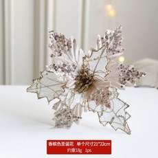 亮片聖誕紅裝飾花 拍照道具 聖誕樹裝飾, 香檳, 1個