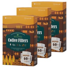 신제품 에코미아 특허 옥수수 핸드 드립백 커피필터 60매 D1 무표백 무향 종이향 나지않는 일회용 커피 여과지 핸드 드립 필터 거름 종이 드립여과지 커피종이필터 커피망, 60개입, 3세트