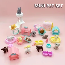 인형 집 항목 미니 개 액세서리 강아지 고양이 세트 플라스틱 를위한 3 + 교육, mini dog 4pcs