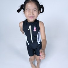 알앤엘 여아 5부 반전신 집업 실내수영복 + 수영모 세트