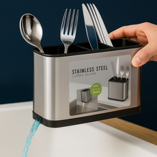 드롭시 분리세척 가능한 물빠짐 스테인리스 수저통, 1개, 실버