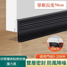 【 隔日到貨】 超厚 可撕水洗門底密封條 門縫 門縫條 門檔 門擋 門檔密封條 門底縫專用防風漏風條 隔音房門底部, 1個, 黑色_50cm(5mm厚＋可手撕水洗)
