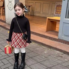 小不點兒 【90-130碼】女童針織毛衣 木耳邊 洋氣女童毛衣秋冬 新款女寶寶紅色針織打底衫兒童毛衣冬季小童冬裝