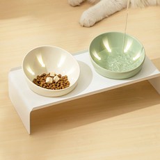 오멍 반려동물 라운드볼 세라믹 식기세트 2구 경사형 키높이, 1개, 그린