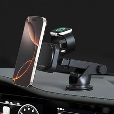 플레오맥스 맥세이프 애플 갤럭시 워치 차량용 대시보드 송퐁구 고속 무선 충전 거치대 15W, 블랙, PM-CQ2