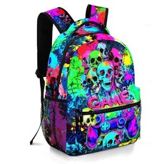 Moduyok 남아 및 남아용 학교 백팩 어린이 청소년 초등학교 중학생 책가방 만 6-18세 아이스하키 원사이즈 456690, 해골 게임