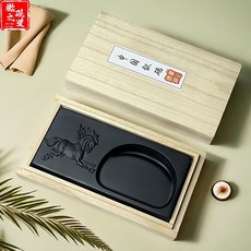 歙硯小楷硯臺，實用學生素硯，天然原石黑龍尾文房四寶，可鎮尺筆擱端硯, 1個, 駿馬奔騰,【無盒+徽墨】