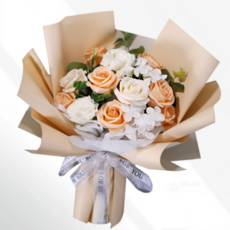 오로라 장미 비누꽃+쇼핑백 조화꽃다발 선물, 1개, 코랄 장미