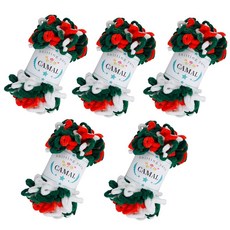 CAMAL 손가락 뜨개질용 루프 실 5팩 부드럽고 푹신한 손가락 무지개 루프 청키 셔닐 플러시 실 크로셰 담요 러그 스카프 DIY 핸드백 수공예용(솜사탕), 컬러풀한 그린