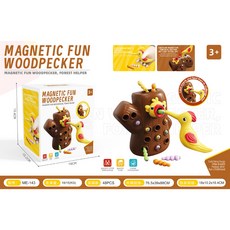 兒童啄木鳥釣魚捉蟲玩具 益智早教磁性遊戲 手眼協調玩具, 捉蟲啄木鳥（1樹樁+1鳥+8蟲）英文彩盒, 1個