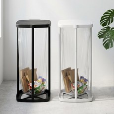 가정용 재활용 분리수거함 대용량 접이식 높이조절 비닐봉투걸이 거치대 2P, 블랙+화이트