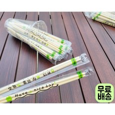 OPP 비닐 둥근대나무젓가락 1000개 초록 / 업소용 일회용 나무젓가락 팩앤팩, 1박스, 1000개입