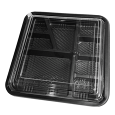 【盒作社】內嵌式八格日式餐盒248入箱購優惠，黑色塑膠可微波外帶一次性餐盒, 1個, 8宮格餐盒(OPS蓋)