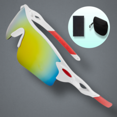 매니셀 스포츠 선글라스 자전거 고글 UV차단 초경량 러닝 낚시, 화이트/옐로우블루 렌즈, 1개