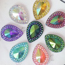 주얼리 수제 플랫백 아플리케 크리스탈 컬러풀 레진 장식 글리터 물방울 모양 라인, 1개, 7. multicolor