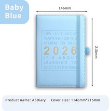 2026年效率手冊筆記本，多功能日曆英語365天計劃表，學生專用, 1個, 藍色, 藍色