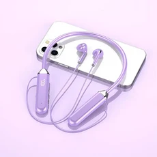 넥밴드 무선 연결 호환 5.2 헤드폰 고음질 스테레오 전원 디스플레이 마그네틱 블루투스 이어폰, 02 보라색