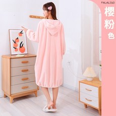 FALALIGO 珊瑚絨連帽浴袍 柔軟吸水長袖居家服, 1個, 珊瑚絨連帽浴袍 #櫻桃粉, 櫻桃粉