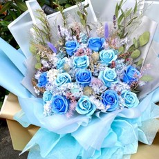 永恆湛藍星空玫瑰花束：永生花/乾燥花，情人告白/生日/畢業花束首選, 藍,都不需要加