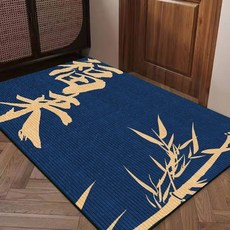 招財進寶 絨地墊 綠色入戶門腳墊, 1個, DM-福來竹子-藍色,60*90cm【活動搶購中】