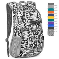 ZOMAKE 경량 패커블 백팩 20L 접이식 백팩 소형 데이팩 하이킹용 방수 데이 백 여행용, Zebra Print