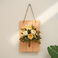 집들이선물 벽 장식품 조화 꽃다발 매달린 벽 장식 작약국화, 노란색